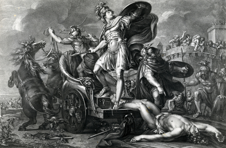 Achilles vents his rage on Hector, engraved by Domenico Cunego, 1764 (engraving)