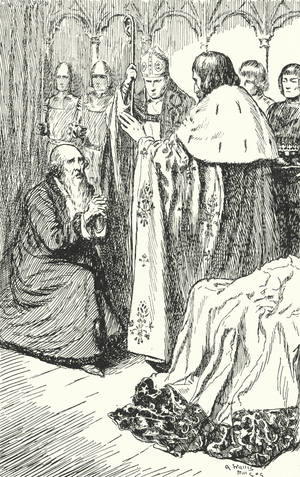 Dom Duarte, the new King of Portugal, rejecting the plea of his physician, Guedelha, that he should not be proclaimed king before noon due to an inauspicious reading of the stars, 1433 (litho)