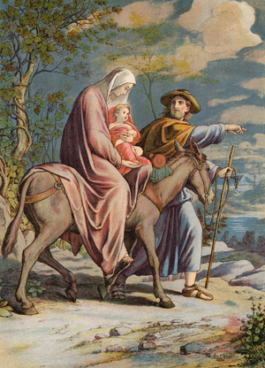 The Flight into Egypt (colour litho)