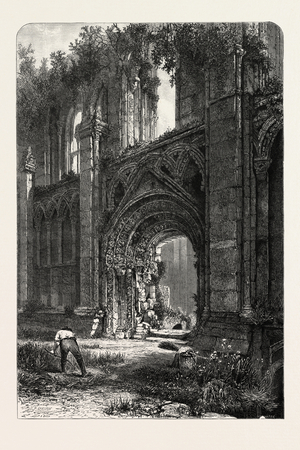 Glastonbury Abbey, UK, 19th Century Engraving