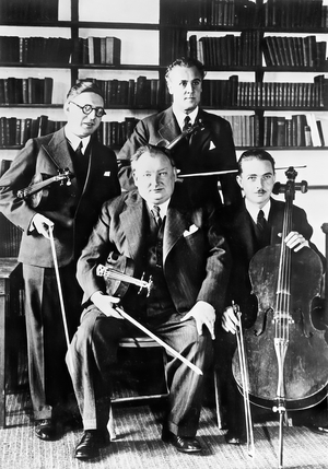 Prague Quartet, line-up l to r: Willibald Schweyda,  Ladislav Cerny,  Herbert Berger,  Ivan Vectomov, 1933 (b/w photo)
