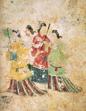 Japan:  The mural 'Asuka Bijin' or 'Beautiful women of the Asuka Period', Takamatsuzuka Tomb, 6th-7th century CE