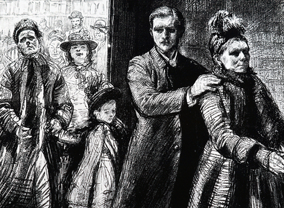 Blind guests arriving at St Phillips Institute for afternoon tea, 1850