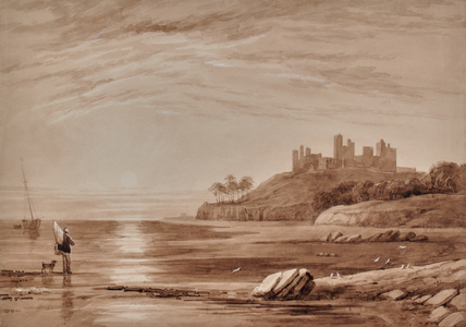 Man with a dog on the beach, 1810-65 (Watercolour)