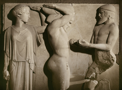 Atlas, Heracles, and Athena with the apples of Hesperides
