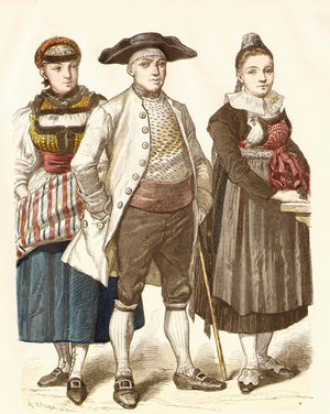 Fashion in Switzerland, 18th century (copper plate print)