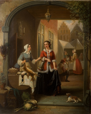 Dutch Market Scene (oil on panel)