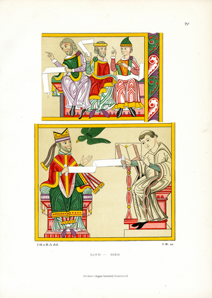 Romanesque Royal Scenes from Illuminated Manuscript (chromolitho)