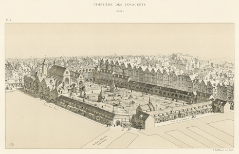 Cimetiere des Innocents, 1552 (colour litho)