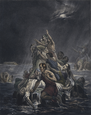 The flood (coloured engraving)