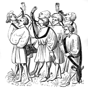 Hunters blowing horns