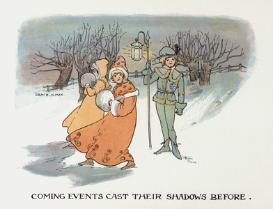 Proverbs Improved: Coming Events Cast Their Shadows Before (colour litho)