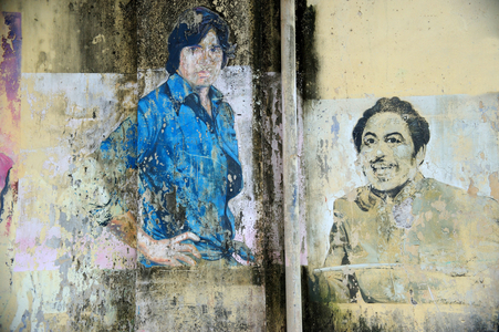 Portraits of actor Amitabh Bachchan and singer Kishore Kumar, India (photo)