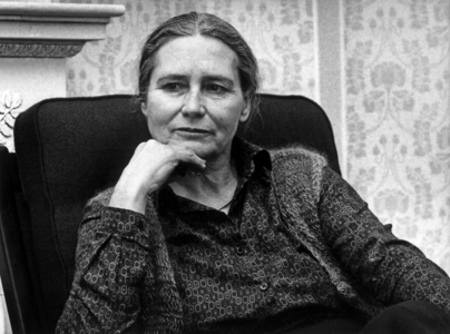 Doris Lessing, Feminist English Writer, here in March 1982 in Finland (b/w photo)