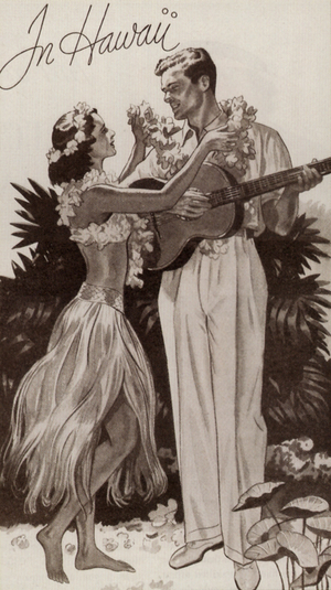 Hula Dancers Postcard, USA, 1940s