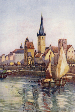 The Rhine: The Quay at Dusseldorf (colour litho)