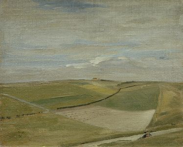 A Downland Scene with Figures, 1910 (oil on canvas board)