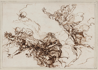 Studies for the Death of Empedocles, after 1666 (pen, brown ink)
