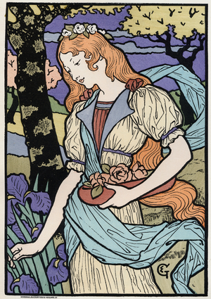 Art. Women in Art Nouveau style. Illustration by E. Grasset, France, c.1890 (poster)