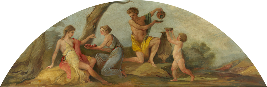 A Maiden Offering Another Fruit, and a Young Man and a Putto with Wine Vessels (oil on canvas)