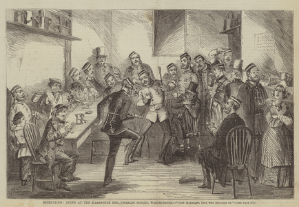 Recruiting, Scene at the Hampshire Hog, Charles Street, Westminster (engraving)