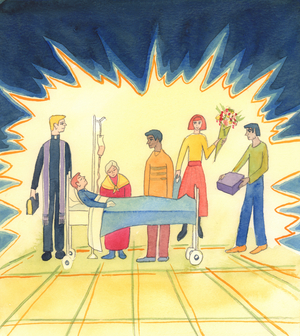 When people show true kindness and compassion towards the sick, disabled, injured or dying, and care for them tenderly until God choose to call the sick person away from earthly life, they show respect for life, 2005 (w/c on paper)