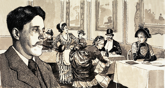 Arnold Bennett was inspired to write The Old Wives' Tale when he observed a large lady in a restaurant (gouache on paper)