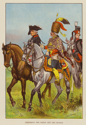 Frederick the Great and the Hussar (colour litho)