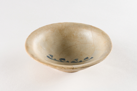 Blue and White Bowl with Kufic Inscription, 9th century (ceramic; earthenware, painted in cobalt blue on an opaque white glaze.)