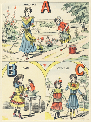 A B C : arrosage, bain, cerceau