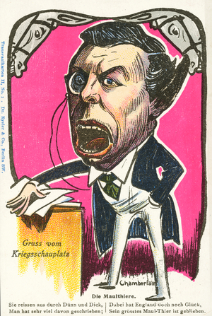 German Boer War era caricature of English politician Joseph Chamberlain (chromolitho)