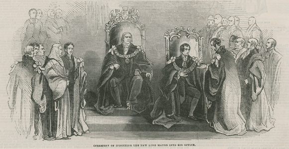 Ceremony of inducting the new Lord Mayor into his office (engraving)