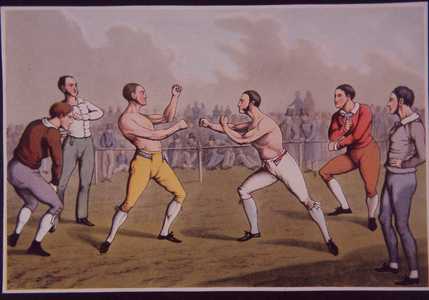 Barefist prizefight (colour litho)