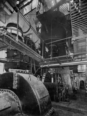 Engine room of the cargo ship 'Empire Ruskin', South Shields, UK, 1942 (b/w photo)