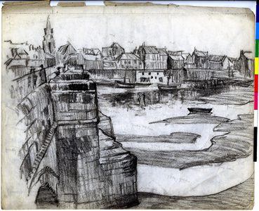 View of Town from Bridge (?Berwick Upom Tweed) (sketch), c.1919-30 (black chalk on paper)
