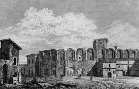 Amphitheatre of Arles, 19th century (engraving)