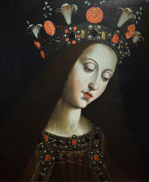 The crowned virgin, after Hubert and Jan van Eyck (oil on wood)