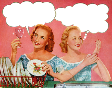 Two Happy 1950s Housewives Washing the Dishes, 1952 (screenprint)