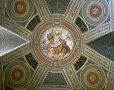 Church of Saint Vincent of Sarria. Built by Jose Mas Dordal. 18th century. Interior. Fresco depicting God Father. Barcelona. Spain.