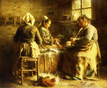 Defeathering Chickens - Late Morning Summer in Brittany; Plumeuses de Poulet - Apres Midi d'Ete Bretagne (oil on canvas)