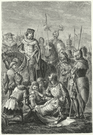 The death of Manfred of Sicily at the Battle of Benevento, 1266 (engraving)