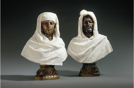 Busts of a Sheikh and a Sheikha, c.1865-70 (bronze, marble & turquoise)