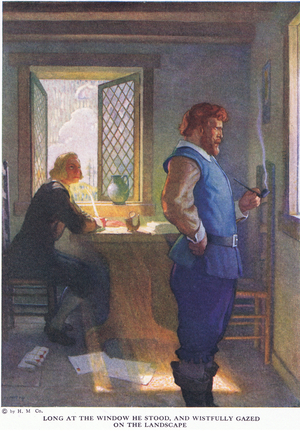Long at the window he stood, and wistfully gazed on the landscape