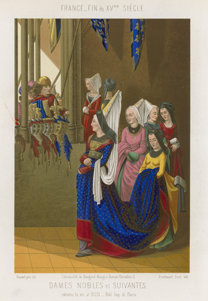 Noblewomen and their suitors (chromolitho)