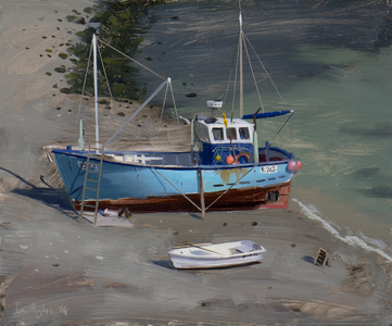 Blue boat, Lulworth Cove, September, 2015 (oil on board)