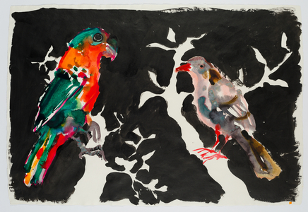 Parrot and Pigeon, 2017 (ink on paper)