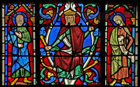 Window w6R  the Tree of Jesse: the Virgin Mary and two prophets (stained glass)