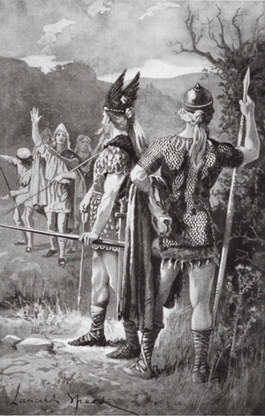 Alfred bringing a message of peace to the Danes (litho)
