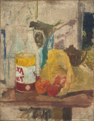 Fruit and Tin, c. 1950s (oil on army canvas)