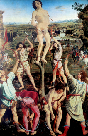 The Martyrdom of Saint Sebastian is a work by Piero del Pollaiuolo, commissioned by the Florentine Pucci family. 1475